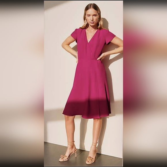 ANN TAYLOR Fuchsia Flutter Sleeve Faux Wrap Dress - Picture 1 of 3